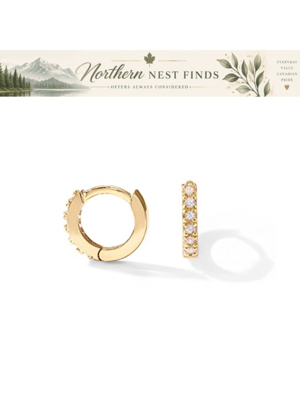 14K Gold Plated Sterling Silver CZ Mini Huggie Hoop Earrings